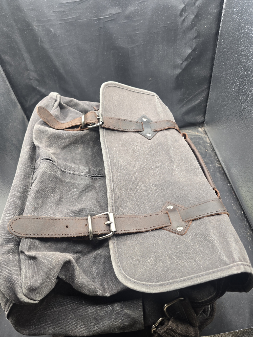 Versatile Gray Canvas Laptop Messenger Bag with Brown Leather Accents